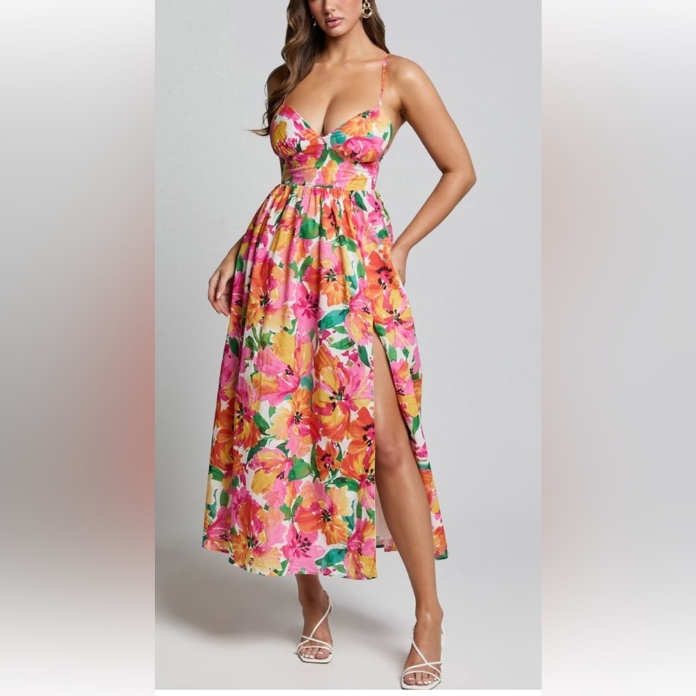 Showpo 100% Cotton Sexy Vibrant Floral Maxi Dress in Pink and Yellow SZ 4